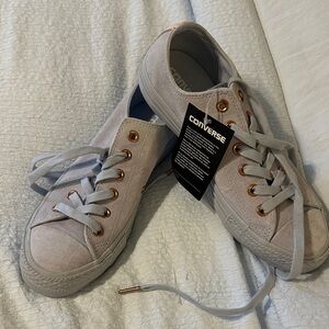 Converse Women’s Low-Top Suede Sneakers in Pale blue with Rose Gold Eyelets
